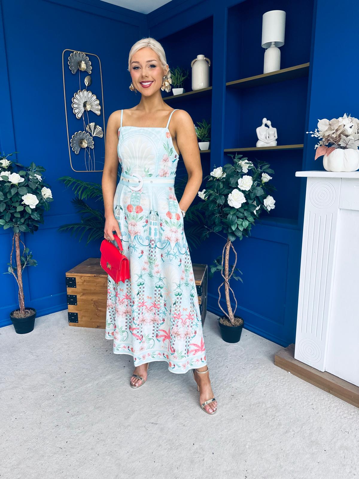 Sasha Detailed Midi Dress Mermaid Print