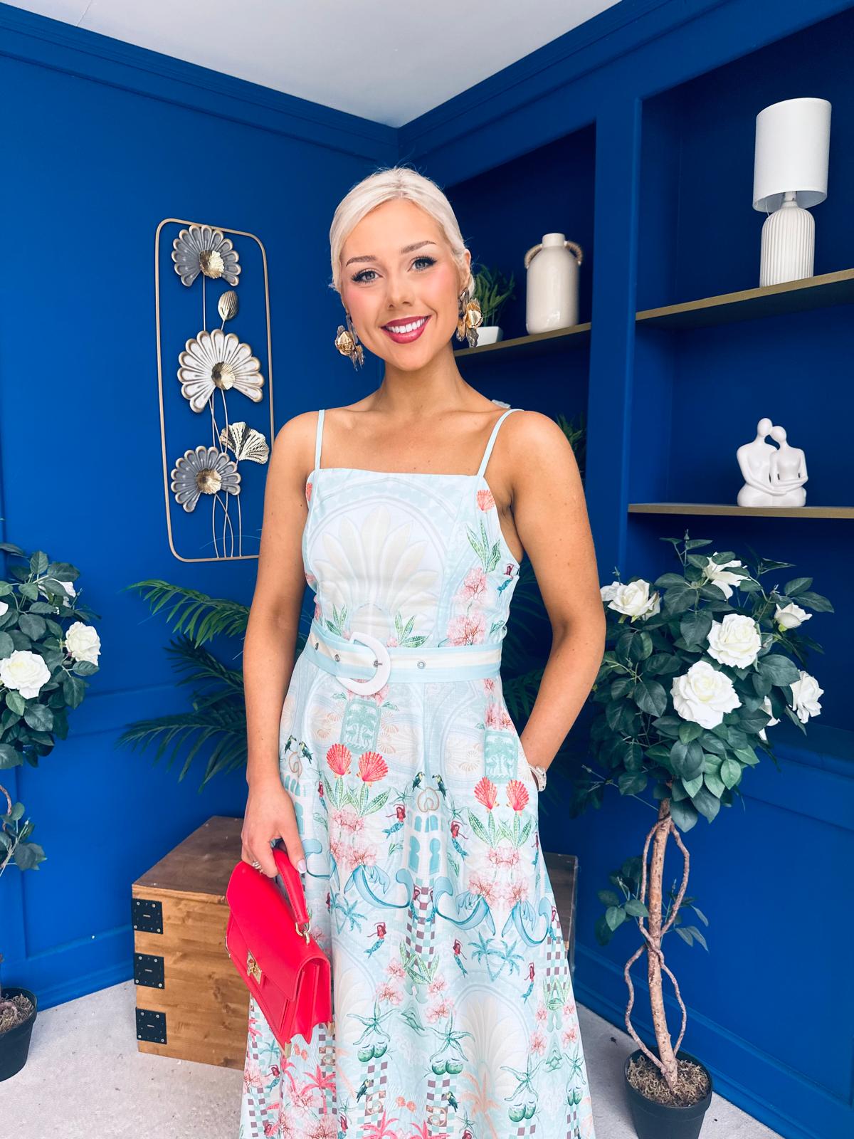 Sasha Detailed Midi Dress Mermaid Print