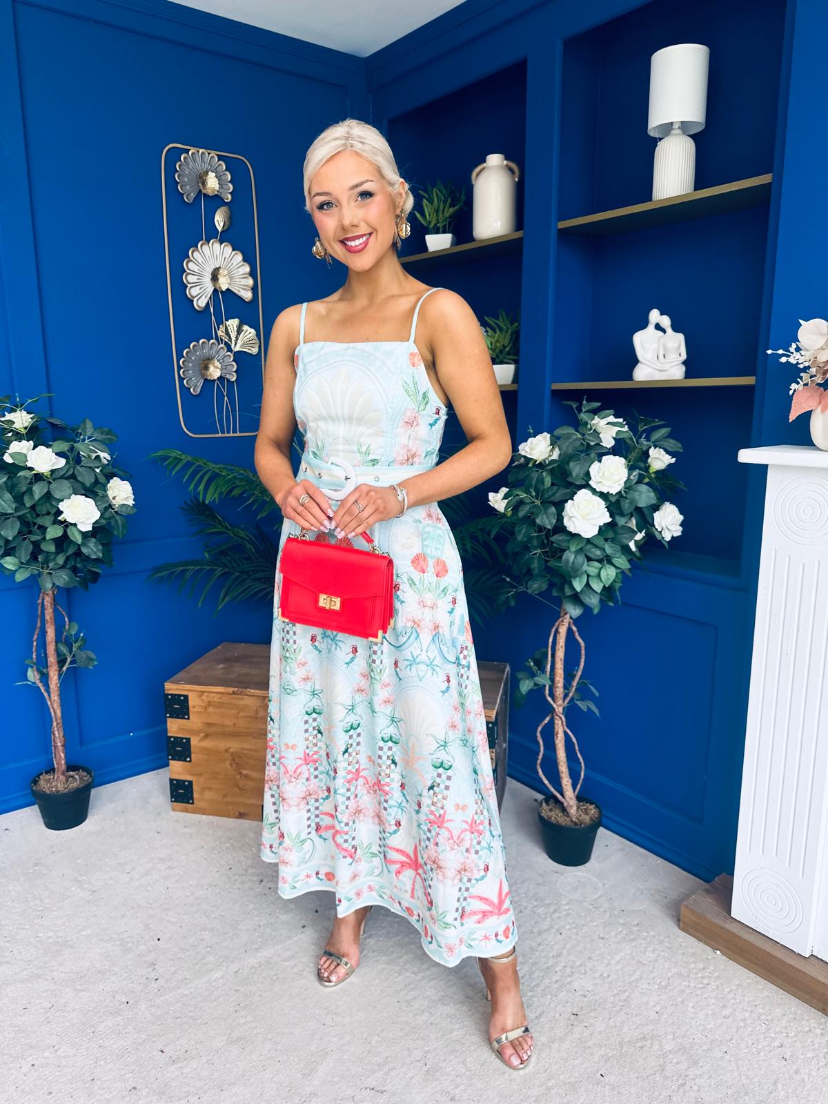 Sasha Detailed Midi Dress Mermaid Print