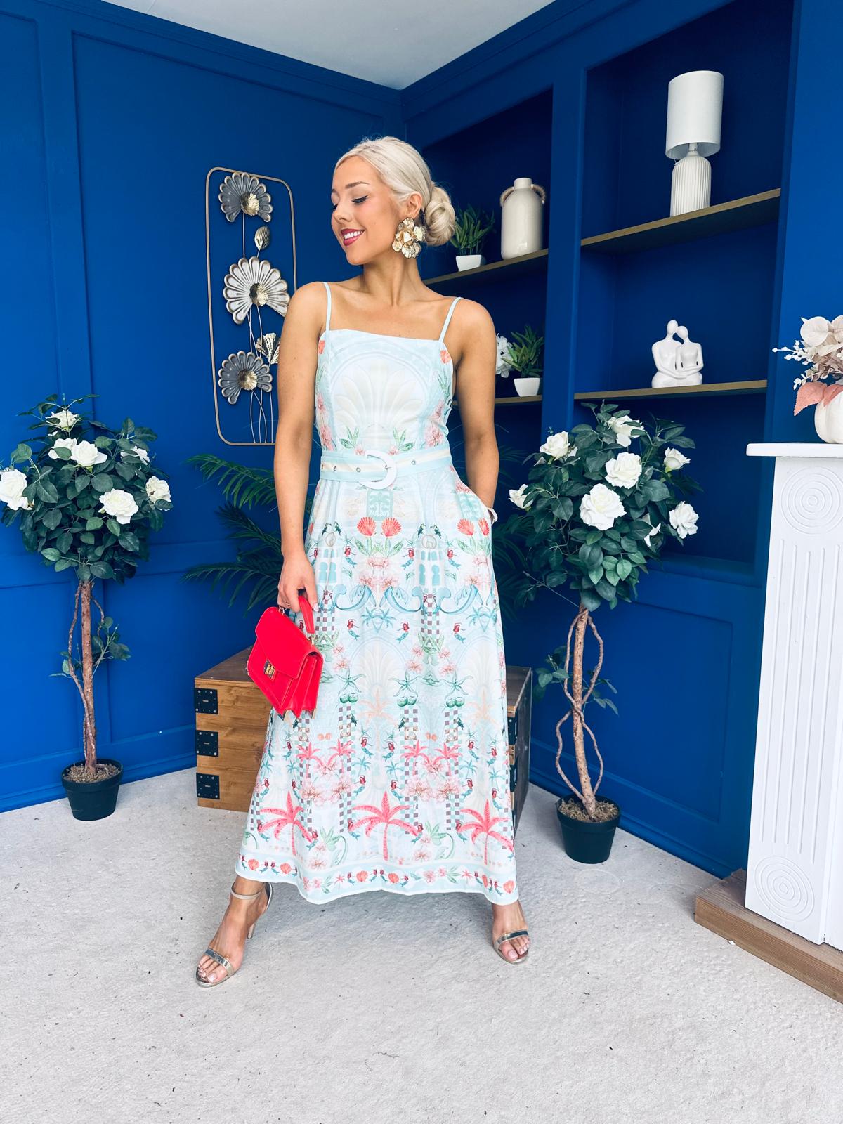 Sasha Detailed Midi Dress Mermaid Print