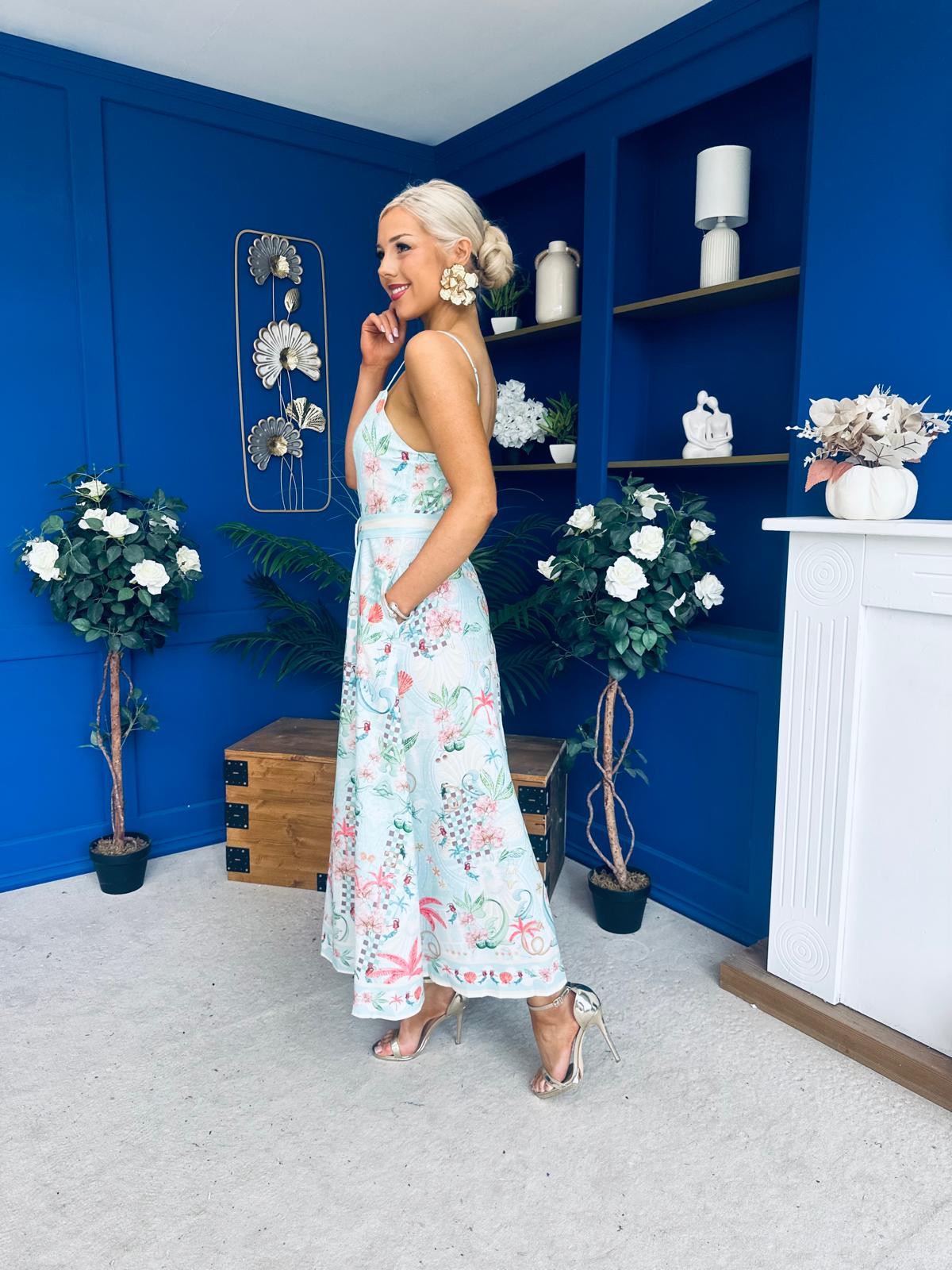 Sasha Detailed Midi Dress Mermaid Print