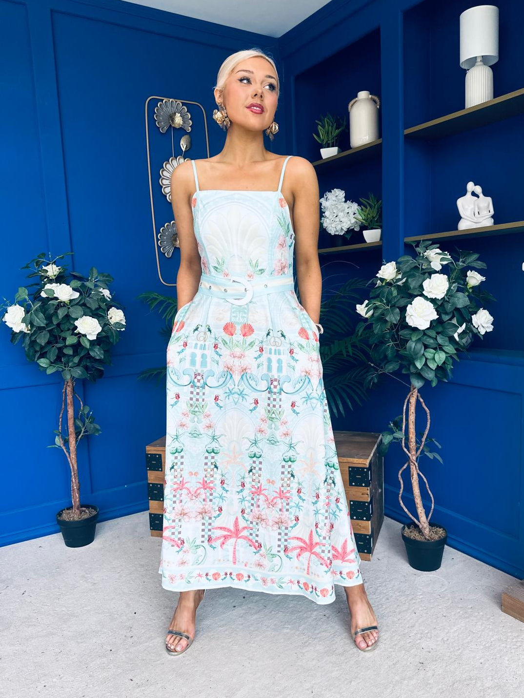 Sasha Detailed Midi Dress Mermaid Print