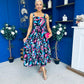 Divita Square Neck Midi Dress Floral Black
