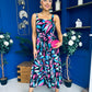 Divita Square Neck Midi Dress Floral Black