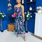Divita Square Neck Midi Dress Floral Black