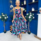 Divita Square Neck Midi Dress Floral Black