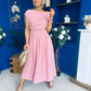 Dollie Asymmetric Neckline Skater Midi Dress Rose