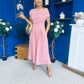 Dollie Asymmetric Neckline Skater Midi Dress Rose