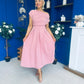 Dollie Asymmetric Neckline Skater Midi Dress Rose