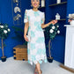 Whitney Crew Neck Floral Crochet Midi Dress Green