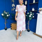 Whitney Crew Neck Floral Crochet Midi Dress Pink