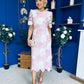 Whitney Crew Neck Floral Crochet Midi Dress Pink
