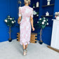 Whitney Crew Neck Floral Crochet Midi Dress Pink