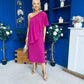 Morgan One Shoulder Cape Detail Midi Dress Berry