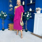 Morgan One Shoulder Cape Detail Midi Dress Berry