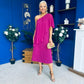 Morgan One Shoulder Cape Detail Midi Dress Berry