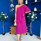 Morgan One Shoulder Cape Detail Midi Dress Berry