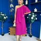 Morgan One Shoulder Cape Detail Midi Dress Berry