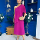 Morgan One Shoulder Cape Detail Midi Dress Berry