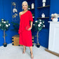 Morgan One Shoulder Cape Detail Midi Dress Red