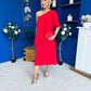 Morgan One Shoulder Cape Detail Midi Dress Red