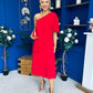 Morgan One Shoulder Cape Detail Midi Dress Red