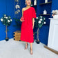 Morgan One Shoulder Cape Detail Midi Dress Red