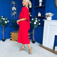 Morgan One Shoulder Cape Detail Midi Dress Red