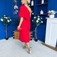 Morgan One Shoulder Cape Detail Midi Dress Red
