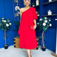 Morgan One Shoulder Cape Detail Midi Dress Red