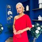 Morgan One Shoulder Cape Detail Midi Dress Red