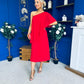Morgan One Shoulder Cape Detail Midi Dress Red