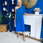 Morgan One Shoulder Cape Detail Midi Dress Cobalt