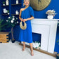 Morgan One Shoulder Cape Detail Midi Dress Cobalt