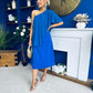 Morgan One Shoulder Cape Detail Midi Dress Cobalt