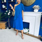 Morgan One Shoulder Cape Detail Midi Dress Cobalt