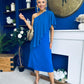 Morgan One Shoulder Cape Detail Midi Dress Cobalt