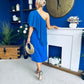 Morgan One Shoulder Cape Detail Midi Dress Cobalt