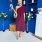 Morgan One Shoulder Cape Detail Midi Dress Burgundy