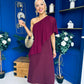 Morgan One Shoulder Cape Detail Midi Dress Burgundy