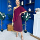 Morgan One Shoulder Cape Detail Midi Dress Burgundy