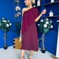 Morgan One Shoulder Cape Detail Midi Dress Burgundy