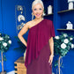 Morgan One Shoulder Cape Detail Midi Dress Burgundy