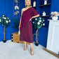 Morgan One Shoulder Cape Detail Midi Dress Burgundy