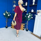 Morgan One Shoulder Cape Detail Midi Dress Burgundy