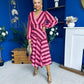 Ciara Striped Detail Midi Dress Ruby Cerise