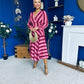 Ciara Striped Detail Midi Dress Ruby Cerise