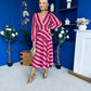 Ciara Striped Detail Midi Dress Ruby Cerise