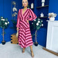 Ciara Striped Detail Midi Dress Ruby Cerise