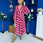 Ciara Striped Detail Midi Dress Ruby Cerise